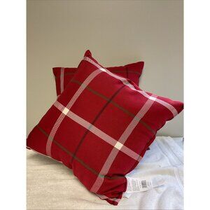 Brentwood Set Of 2 Christmas Plaid Decor Pillows Reversible 18X18in Trim A Dog
